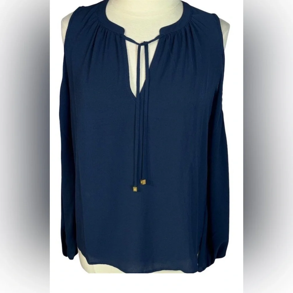 NWT Michael Kors Blue Tie Front Cold Shoulder Long Sleeve Blouse